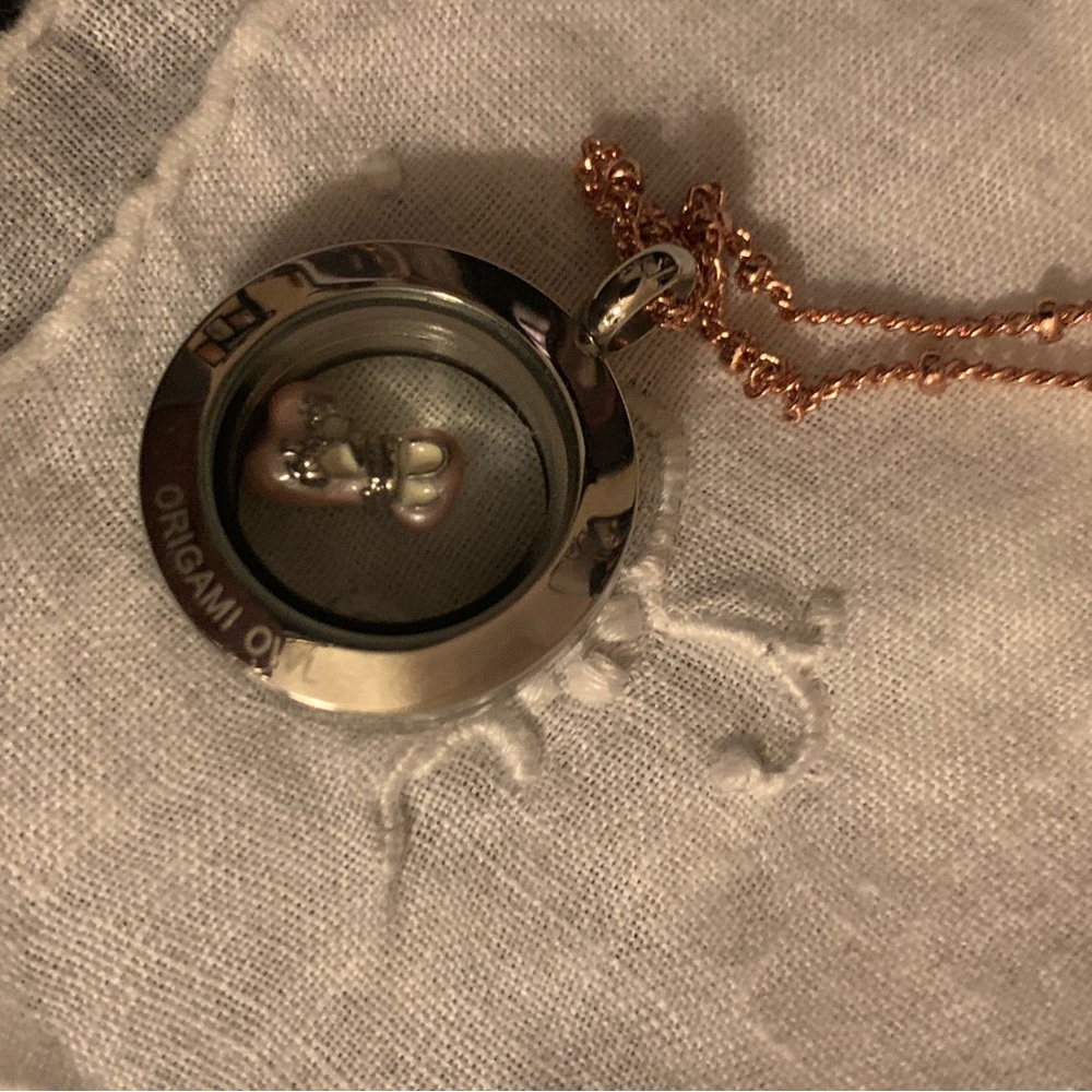 Origami Owl ballet necklace. Pointe shoes . 16” rose gold chain .